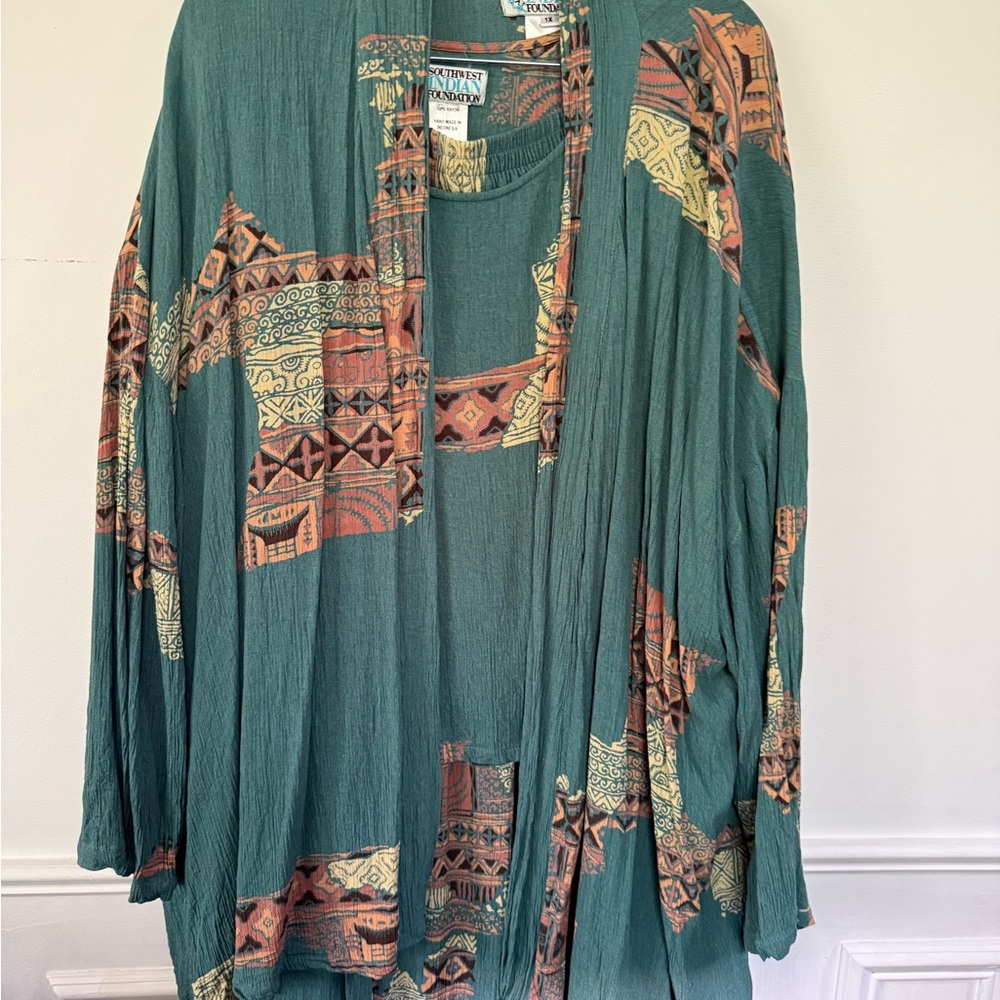 Vintage Green and Orange Patterned Cardigan